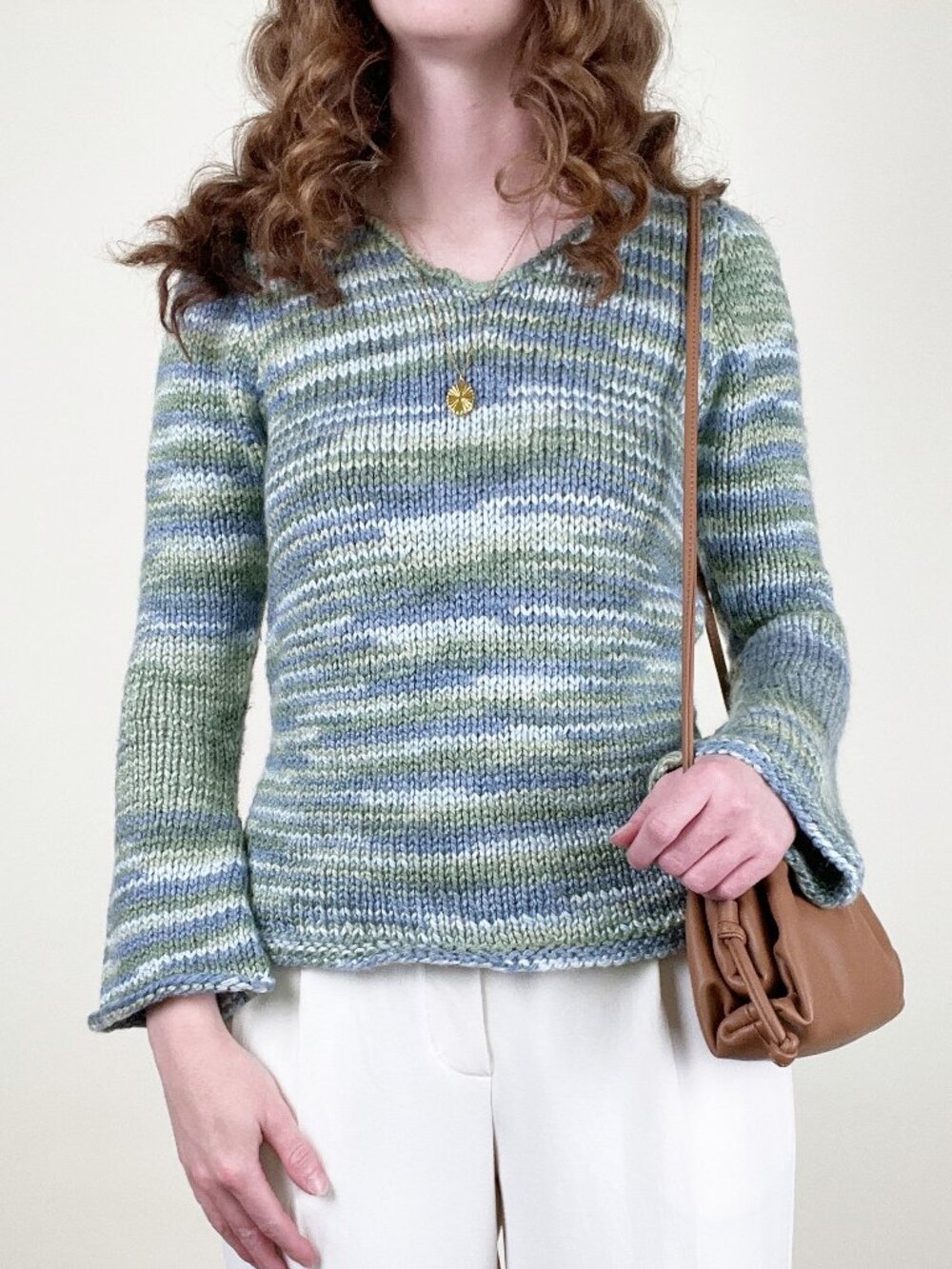 Vintage Hand Knit Sweater Handmade Flare Bell Sleeves Coastal Hand Made 90s 70s